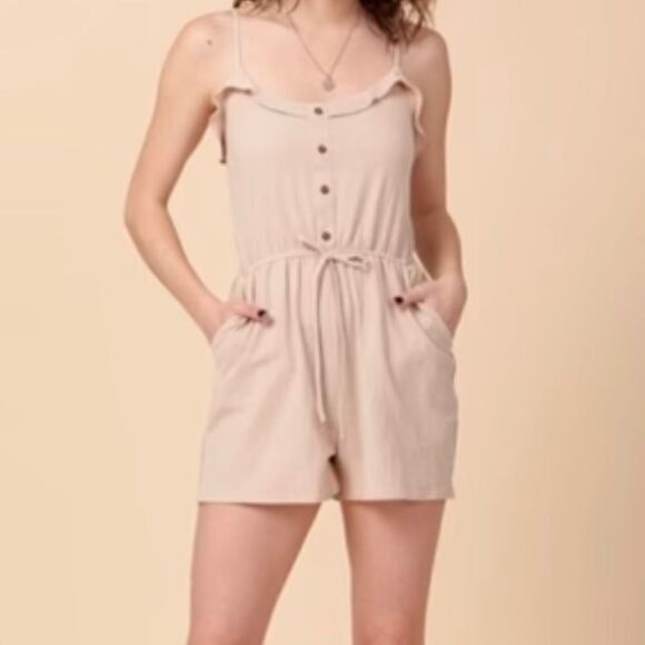 Favlux Tan Cotton Button Down Ruffle Detailed Romper - Picture 1 of 9